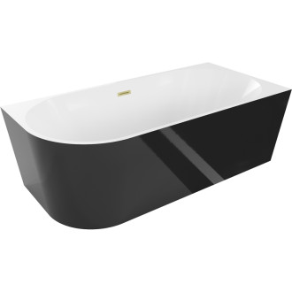 Volně stojící rohová vana Mexen Mia pravá 150 x 75 cm, bílá/černá, přepad kartáčovaný zlatý - 52691507575P-55