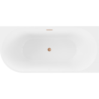 Volně stojící rohová vana Mexen Mia pravá 150 x 75 cm, bílá/černá, přepad kartáčovaná měď - 52691507575P-65