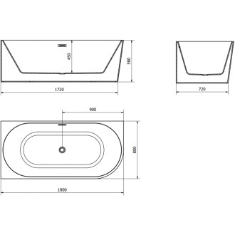 Volně stojící rohová vana Mexen Mia levá 180 x 80 cm, bílá/černá, chromovaný přepad - 52691808075L-01