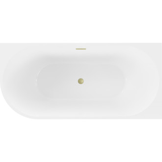 Volně stojící rohová vana Mexen Mia, pravá, 180 x 80 cm, bílá, přepad kartáčovaný zlatý - 52691808000P-55
