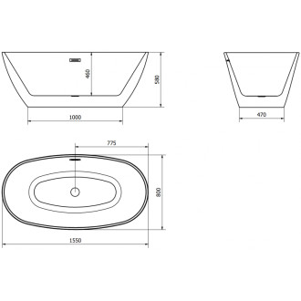 Volně stojící vana Mexen Eris 155 x 80 cm, bílá/černá, zlatý přepad - 53441558075-50