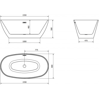 Volně stojící vana Mexen Eris 155 x 80 cm, bílá/černá, přepad kartáčovaný nikl - 53441558075-97
