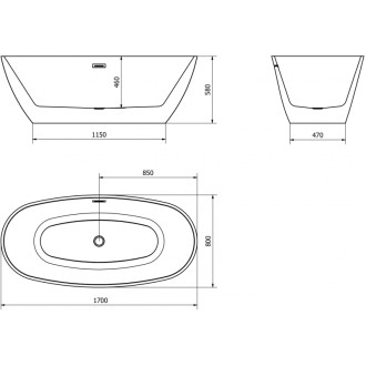 Volně stojící vana Mexen Eris 170 x 80 cm, bílá/černá, růžovo-zlatý přepad - 53441708075-60