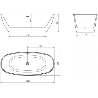 Volně stojící vana Mexen Eris 180 x 80 cm, bílá, přepad kartáčovaný zlatý - 53441808000-55
