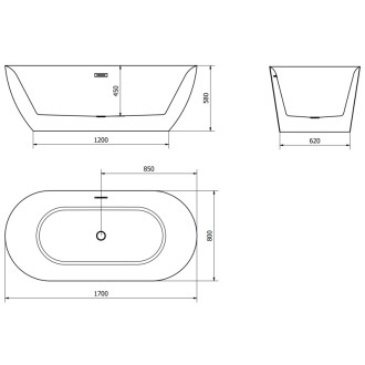 Volně stojící vana Mexen Roxy 170 x 80 cm, bílá, přepad v barvě gun metal - 51201708000-95