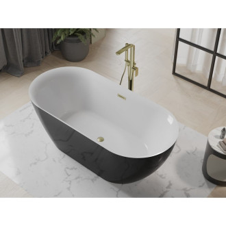 Volně stojící vana Mexen Roxy 170 x 80 cm, bílá/černá, přepad kartáčovaný zlatý - 51201708075-55