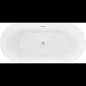 Volně stojící vana Mexen Roxy 170 x 80 cm, bílá/černá, přepad kartáčovaný zlatý - 51201708075-55