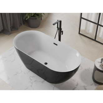 Volně stojící vana Mexen Roxy 170 x 80 cm, bílá/černá, černý přepad - 51201708075-70