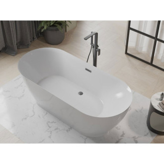 Volně stojící vana Mexen Roxy 180 x 85 cm, bílá, přepad v barvě gun metal - 51201808500-95