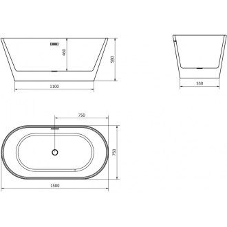 Volně stojící vana Mexen Flavia 150 x 75 cm, bílá, přepad z kartáčované mědi - 54031507500-65