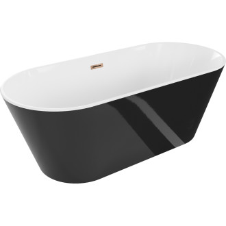 Volně stojící vana Mexen Flavia 150 x 75 cm, bílá/černá, růžovo-zlatý přepad - 54031507575-60