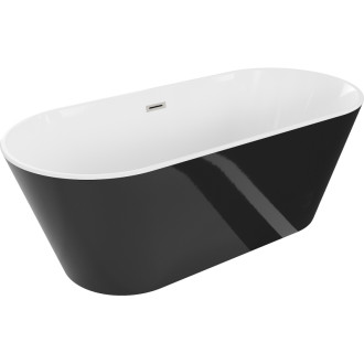 Volně stojící vana Mexen Flavia 150 x 75 cm, bílá/černá, přepad kartáčovaný nikl - 54031507575-97