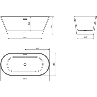 Volně stojící vana Mexen Flavia 160 x 75 cm, bílá, přepad v barvě dělového kovu - 54031608000-95