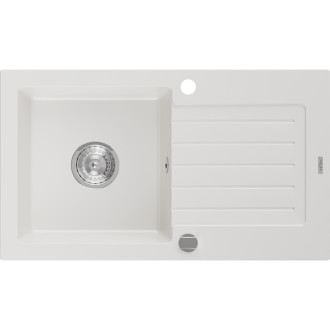 Jednodřezový žulový dřez Mexen Pablo s odkapávačem 752 x 436 mm, bílý, chromovaný sifon - 6510751010-20