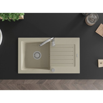 Jednodřezový žulový dřez Mexen Pablo s odkapávačem 752 x 436 mm, béžový, chromovaný sifon - 6510751010-69