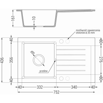 Jednodřezový žulový dřez Mexen Pablo s odkapávačem 752 x 436 mm, béžový, chromovaný sifon - 6510751010-69
