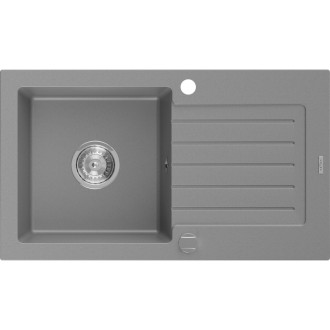 Jednodřezový žulový dřez Mexen Pablo s odkapávačem 752 x 436 mm, šedý, chromovaný sifon - 6510751010-71