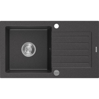 Jednodřezový žulový dřez Mexen Pablo s odkapávačem 752 x 436 mm, černá tečka, chromovaný sifon - 6510751010-76