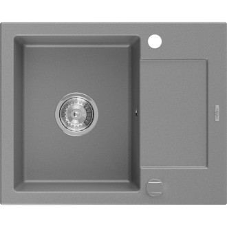 Jednodřezový žulový dřez Mexen Enzo s odkapávačem 576 x 465 mm, šedý, chromovaný sifon - 6506571005-71