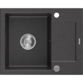 Jednodřezový žulový dřez Mexen Enzo s odkapávačem 576 x 465 mm, černá tečka, chromovaný sifon - 6506571005-76