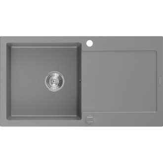 Jednodřezový žulový dřez Mexen Leo s odkapávačem 900 x 500 mm, šedý, chromovaný sifon - 6501901010-71