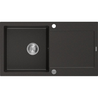 Jednodřezový žulový dřez Mexen Leo s odkapávačem 900 x 500 mm, černá/zlatá metalíza, chromovaný sifon - 6501901010-75