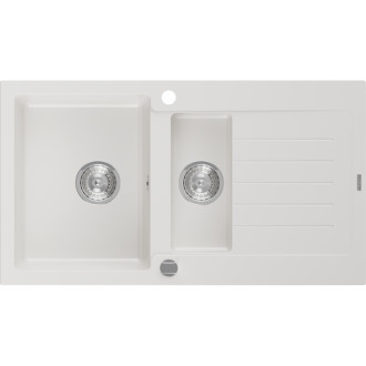 Žulový dřez Mexen Matias 1,5 dřezu s odkapávačem 900 x 505 mm, bílý, chromovaný sifon - 6502901505-20