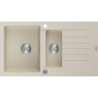 Žulový dřez Mexen Matias 1,5 dřezu s odkapávačem 900 x 505 mm, béžový, chromovaný sifon - 6502901505-69