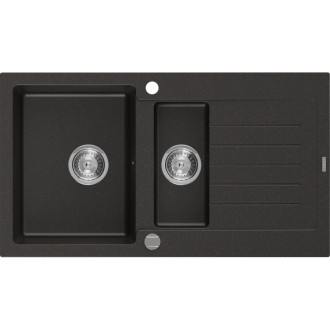 Žulový dřez Mexen Matias 1,5 dřezu s odkapávačem 900 x 505 mm, černá/zlatá metalíza, chromovaný sifon - 6502901505-75