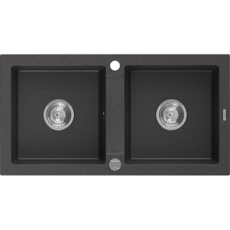 Dvoudřezový žulový dřez Mexen Mario 820 x 436 mm, černá tečkovaná, chromovaný sifon - 6504822000-76