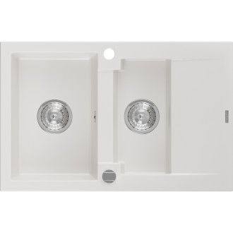 Žulový dřez Mexen Gaspar 1,5 dřezu s odkapávačem 737 x 475 mm, bílý, chromovaný sifon - 6507731505-20