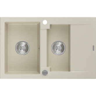 Žulový dřez Mexen Gaspar 1,5-dřezový s odkapávačem 737 x 475 mm, béžový, chromovaný sifon - 6507731505-69