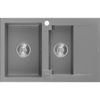 Žulový dřez Mexen Gaspar 1,5-dřezový s odkapávačem 737 x 475 mm, šedý, chromovaný sifon - 6507731505-71