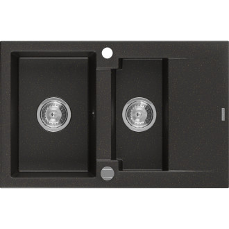 Žulový dřez Mexen Gaspar 1,5 dřezu s odkapávačem 737 x 475 mm, černá/zlatá metalíza, chromovaný sifon - 6507731505-75