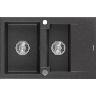 Žulový dřez Mexen Gaspar 1,5 dřezu s odkapávačem 737 x 475 mm, černá tečkovaná, chromovaný sifon - 6507731505-76