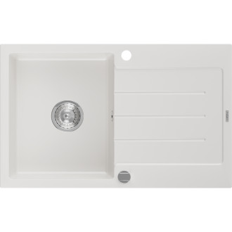 Jednodřezový žulový dřez Mexen Bruno s odkapávačem 795 x 495 mm, bílý, chromovaný sifon - 6513791010-20