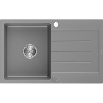 Jednodřezový žulový dřez Mexen Bruno s odkapávačem 795 x 495 mm, šedý, chromovaný sifon - 6513791010-71