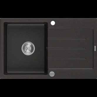 Jednodřezový žulový dřez Mexen Bruno s odkapávačem 795 x 495 mm, černá/zlatá metalíza, chromovaný sifon - 6513791010-75