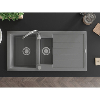 Žulový dřez Mexen Andres 1,5 dřezu s odkapávačem 1000 x 500 mm, šedý, chromovaný sifon - 6515101510-71