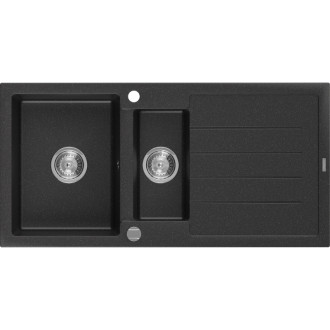 Žulový dřez Mexen Andres 1,5 dřezu s odkapávačem 1000 x 500 mm, černá/stříbrná metalíza, chromovaný sifon - 6515101510-73