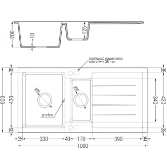 Žulový dřez Mexen Andres 1,5 dřezu s odkapávačem 1000 x 500 mm, černá/stříbrná metalíza, chromovaný sifon - 6515101510-73