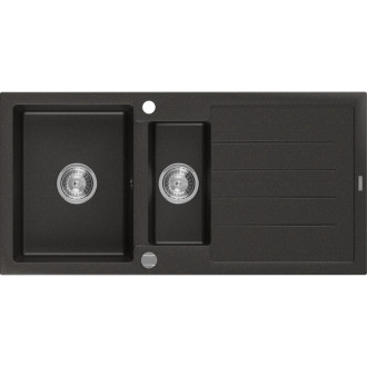 Žulový dřez Mexen Andres 1,5 dřezu s odkapávačem 1000 x 500 mm, černá/zlatá metalíza, chromovaný sifon - 6515101510-75