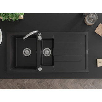 Žulový dřez Mexen Andres 1,5 dřezu s odkapávačem 1000 x 500 mm, černý, chromovaný sifon - 6515101510-77