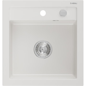 Jednodřezový žulový dřez Mexen Vito 520 x 490 mm, bílý, chromovaný sifon - 6503521000-20