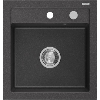 Jednodřezový žulový dřez Mexen Vito 520 x 490 mm, černá tečka, chromovaný sifon - 6503521000-76