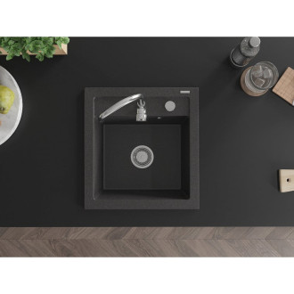 Jednodřezový žulový dřez Mexen Vito 520 x 490 mm, černá tečka, chromovaný sifon - 6503521000-76
