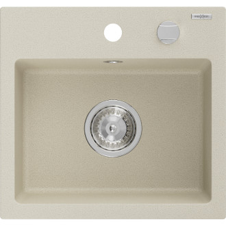 Jednodřezový žulový dřez Mexen Milo 435 x 410 mm, béžový, chromovaný sifon - 6505441000-69