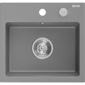 Jednodřezový žulový dřez Mexen Milo 435 x 410 mm, šedý, chromovaný sifon - 6505441000-71