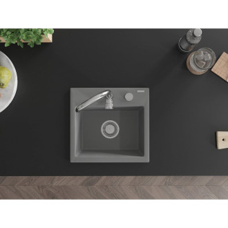 Jednodřezový žulový dřez Mexen Milo 435 x 410 mm, šedý, chromovaný sifon - 6505441000-71