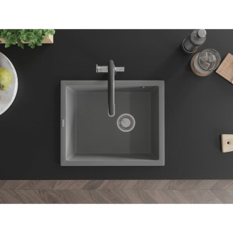 Jednodřezový žulový dřez Mexen Pedro 560 x 460 mm, šedý, chromovaný sifon - 6508561000-71